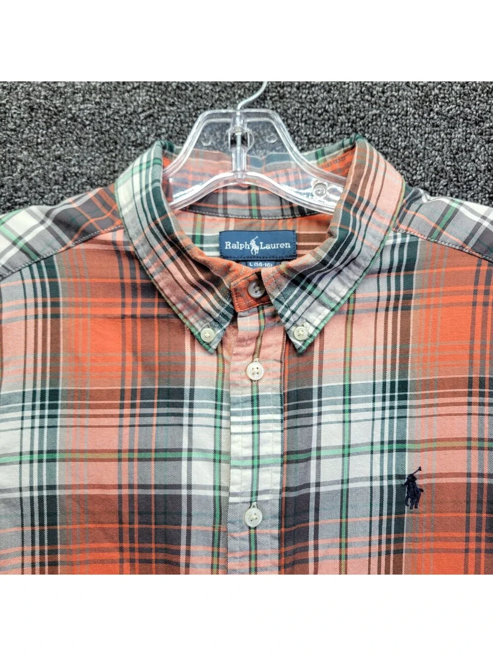 Ralph Lauren Boy's Sz L Burnt Orange Plaid Button-Down Long Sleeve Shirt